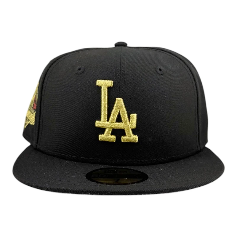 Los Angeles Dodgers Black with Metallic Gold LA Logo 2024 WS Champs Patch Grey UV New Era 59FIFTY Fitted Hat
