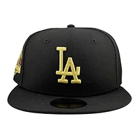 Los Angeles Dodgers Black with Metallic Gold LA Logo 2024 WS Champs Patch Grey UV New Era 59FIFTY Fitted Hat
