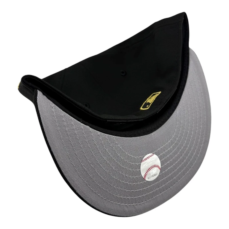 Los Angeles Dodgers Black with Metallic Gold LA Logo 2024 WS Champs Patch Grey UV New Era 59FIFTY Fitted Hat