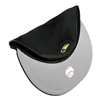 Los Angeles Dodgers Black with Metallic Gold Script Logo 2024 WS Champs Patch Grey UV New Era 59FIFTY Fitted Hat