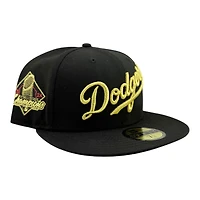 Los Angeles Dodgers Black with Metallic Gold Script Logo 2024 WS Champs Patch Grey UV New Era 59FIFTY Fitted Hat