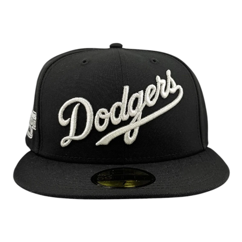 Los Angeles Dodgers Black with Metallic Silver LA Logo 2024 WS Champs Patch Grey UV New Era 59FIFTY Fitted Hat