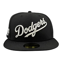 Los Angeles Dodgers Black with Metallic Silver LA Logo 2024 WS Champs Patch Grey UV New Era 59FIFTY Fitted Hat