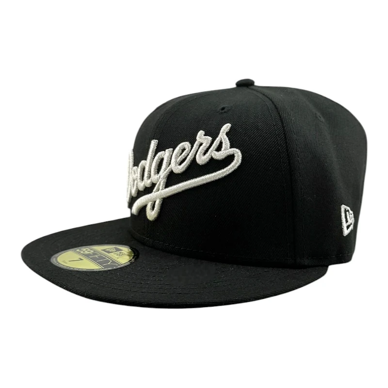 Los Angeles Dodgers Black with Metallic Silver LA Logo 2024 WS Champs Patch Grey UV New Era 59FIFTY Fitted Hat
