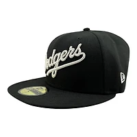 Los Angeles Dodgers Black with Metallic Silver LA Logo 2024 WS Champs Patch Grey UV New Era 59FIFTY Fitted Hat