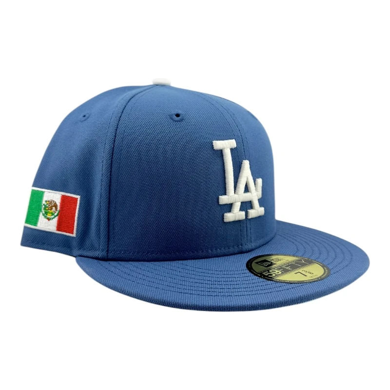 Los Angeles Dodgers Indigo Blue Mexico Flag Patch Icy UV New Era 59FIFTY Fitted Hat