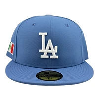 Los Angeles Dodgers Indigo Blue Mexico Flag Patch Icy UV New Era 59FIFTY Fitted Hat