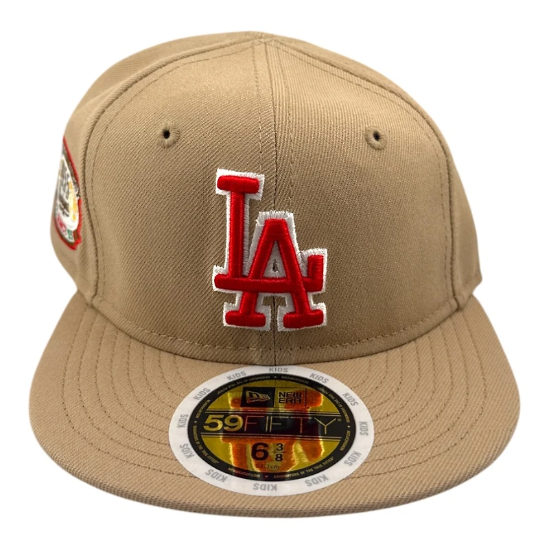Kids Los Angeles Dodgers Light Brown "Mazapan" 1955 Patch Red UV New Era 59FIFTY Fitted Hat