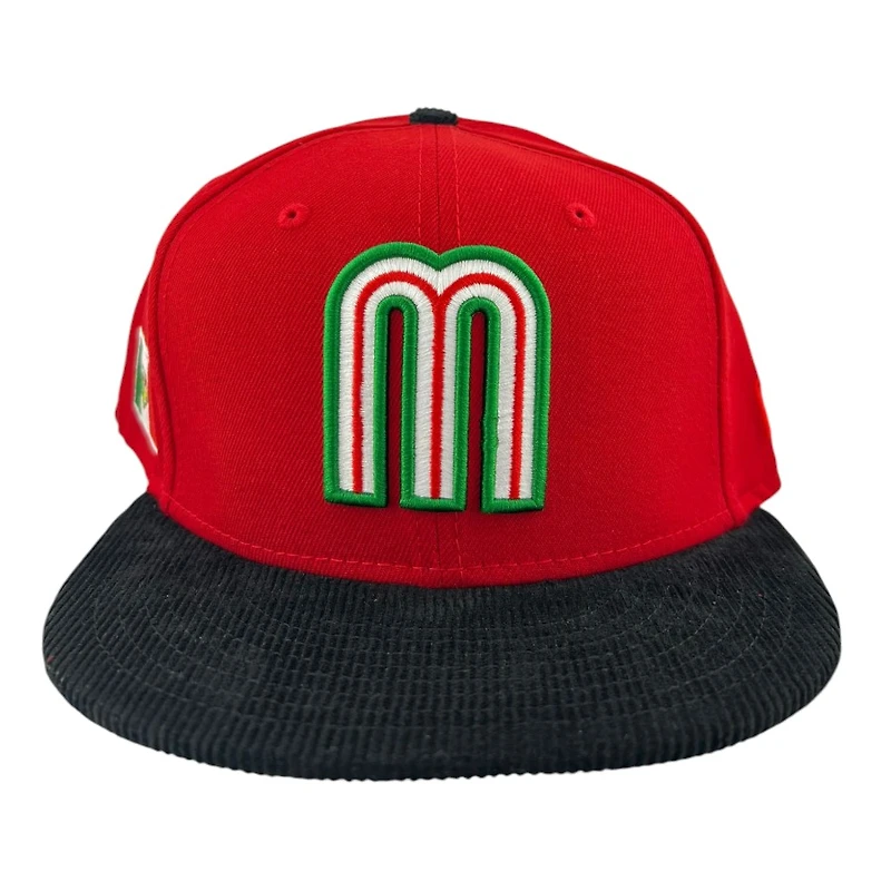 Mexico Scarlet Red and Black Corduroy Flag Patch "Viva La Raza Collection" New Era 9FIFTY Snapback Hat
