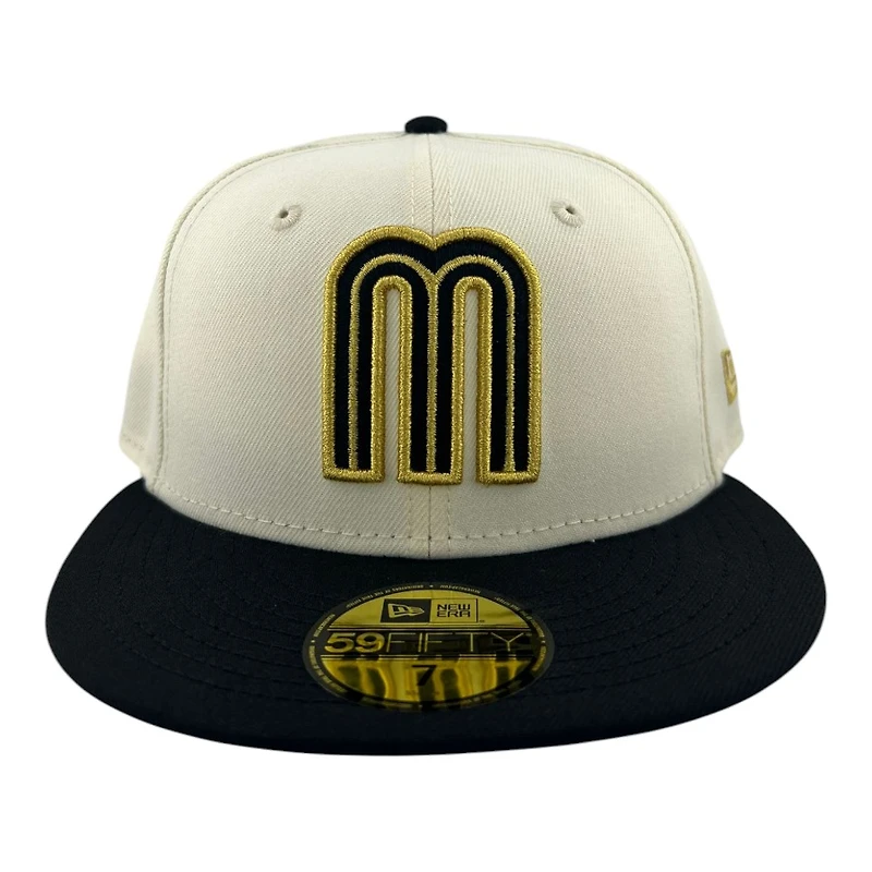 Mexico Heather Chrome and Black with Gold "M" Logo "Viva La Raza Collection" Grey UV New Era 59FIFTY Fitted Hat
