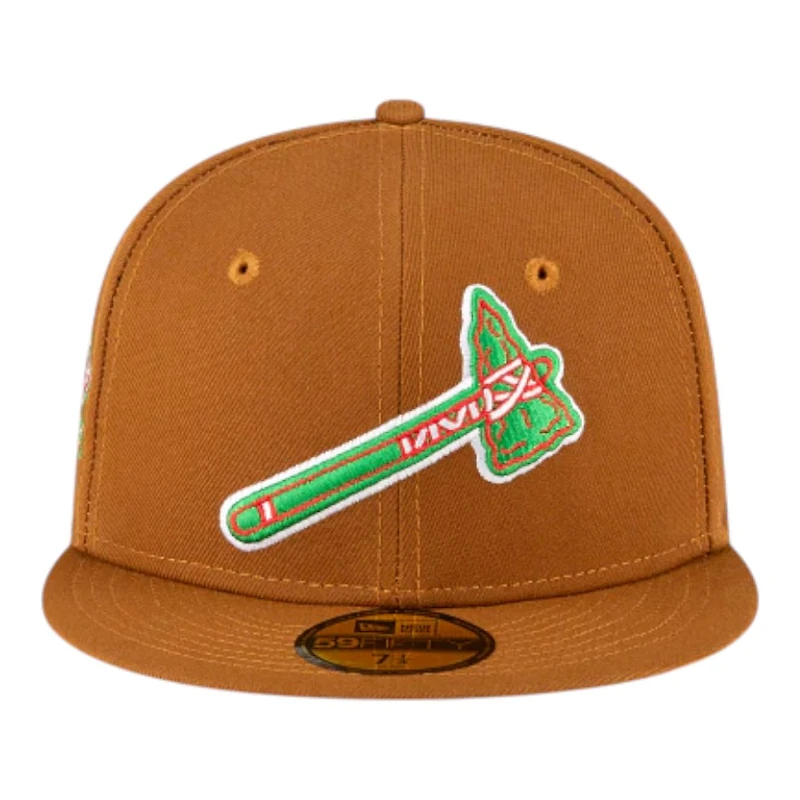 Atlanta Braves Toasted Peanut Tomahawk Logo 150th Patch Green UV New Era 59Fifty Fitted Hat