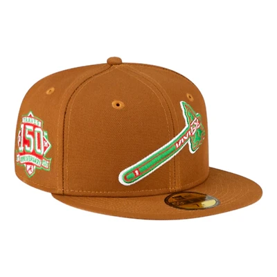 Atlanta Braves Toasted Peanut Tomahawk Logo 150th Patch Green UV New Era 59Fifty Fitted Hat