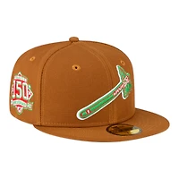 Atlanta Braves Toasted Peanut Tomahawk Logo 150th Patch Green UV New Era 59Fifty Fitted Hat