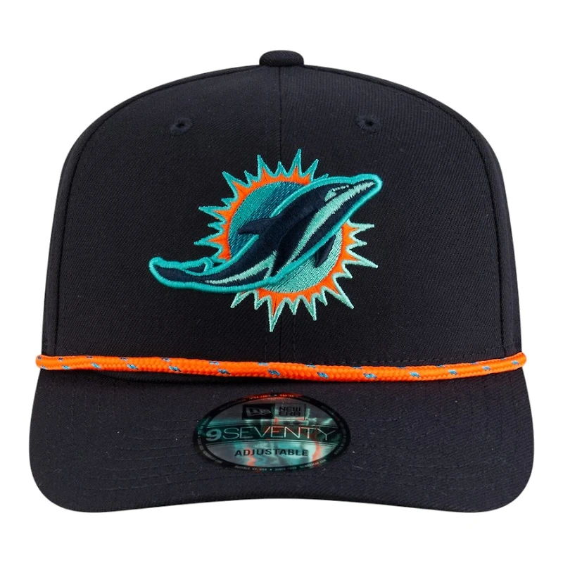 Miami Dolphins Black 2025 Rivalries Collection Sideline Rope New Era 9SEVENTY Adjustable Hat