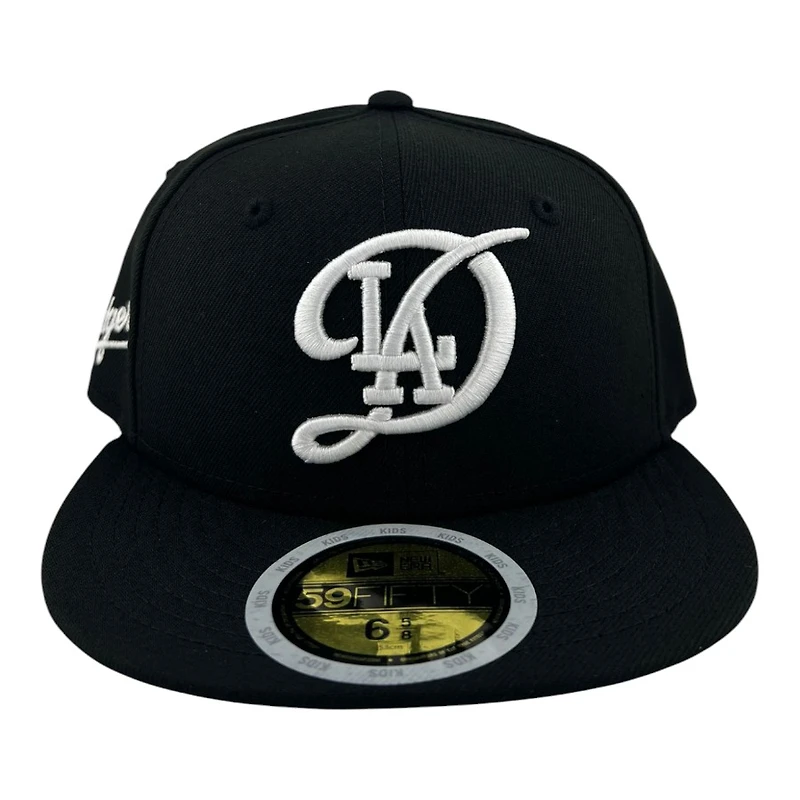 Kids Los Angeles Dodgers Black and White City Connect Patch Grey UV Custom New Era 59FIFTY Fitted Hat
