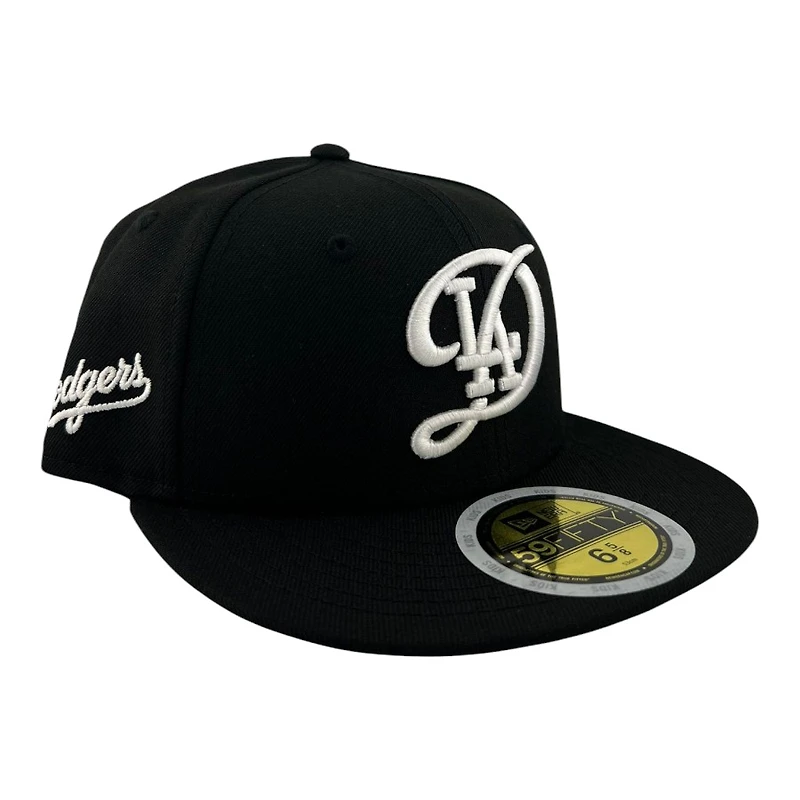 Kids Los Angeles Dodgers Black and White City Connect Patch Grey UV Custom New Era 59FIFTY Fitted Hat