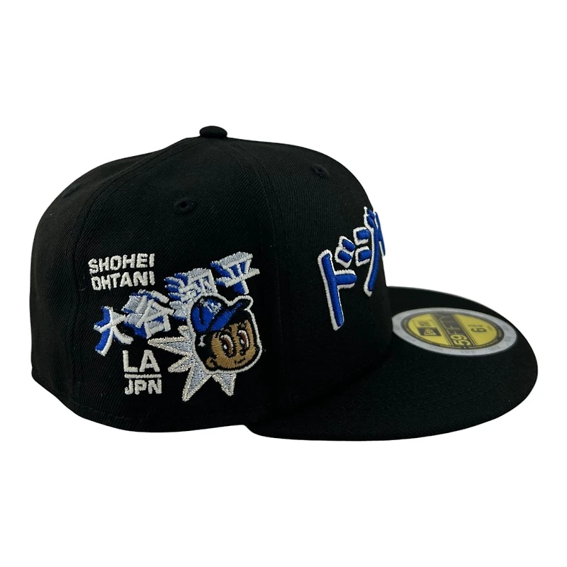 Kids Los Angeles Dodgers Black Japanese Kanji Writing Anime Patch Grey UV Custom New Era 59FIFTY Fitted Hat