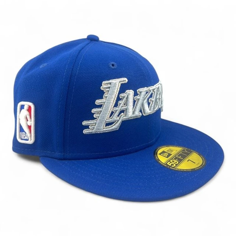 Los Angeles Lakers Royal Script Logo Grey UV NBA New Era 59FIFTY Fitted Hat