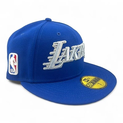 Los Angeles Lakers Royal Script Logo Grey UV NBA New Era 59FIFTY Fitted Hat