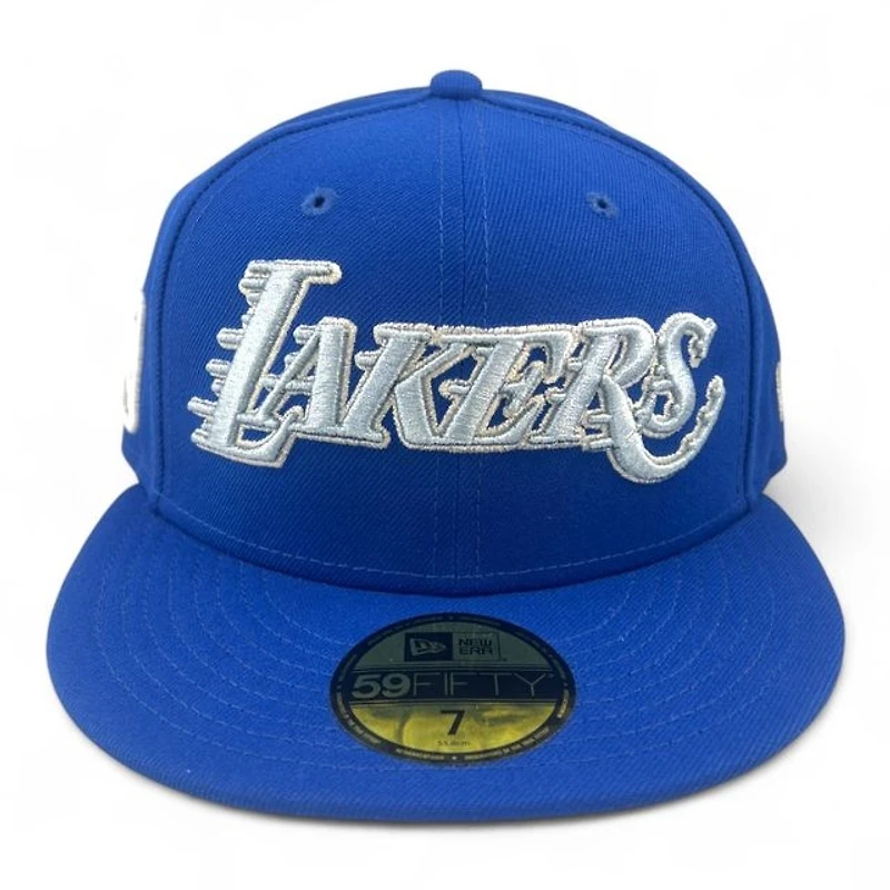 Los Angeles Lakers Royal Script Logo Grey UV NBA New Era 59FIFTY Fitted Hat