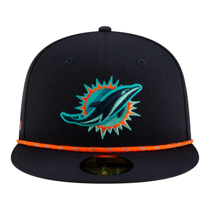 Miami Dolphins Black 2025 Rivalries Collection Sideline Rope New Era 59FIFTY Fitted Hat