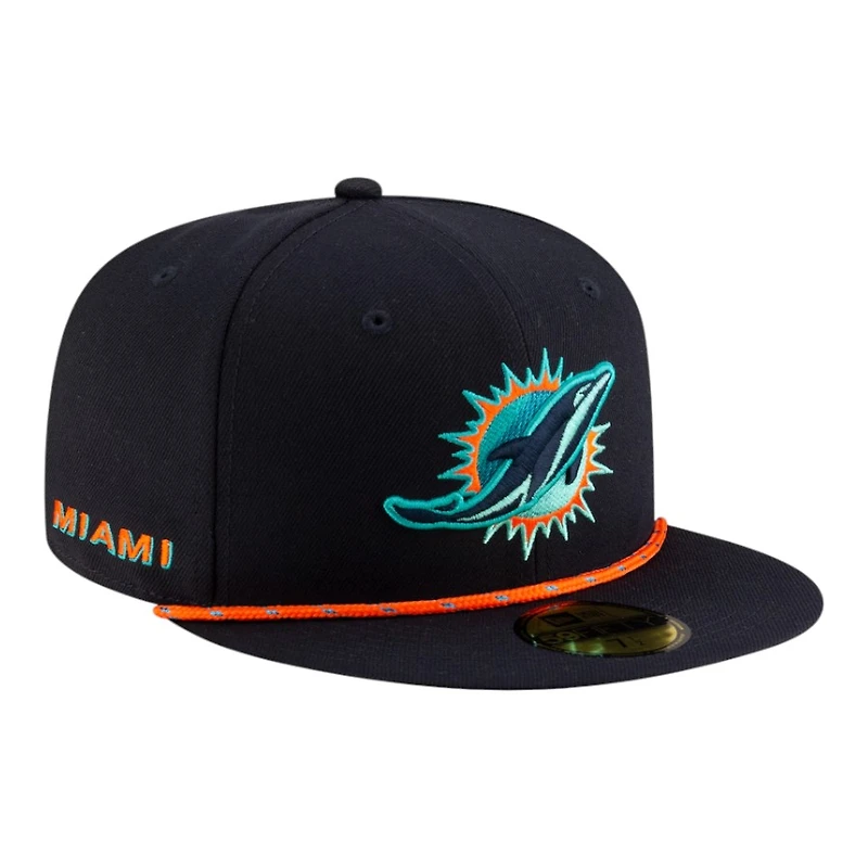 Miami Dolphins Black 2025 Rivalries Collection Sideline Rope New Era 59FIFTY Fitted Hat