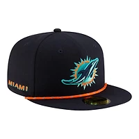 Miami Dolphins Black 2025 Rivalries Collection Sideline Rope New Era 59FIFTY Fitted Hat