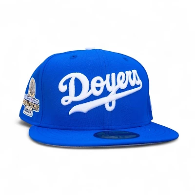 Los Angeles Dodgers Doyers Majestic Blue Leon the Lab 2024 WS Champions Patch Grey UV New Era 59FIFTY Fitted Hat