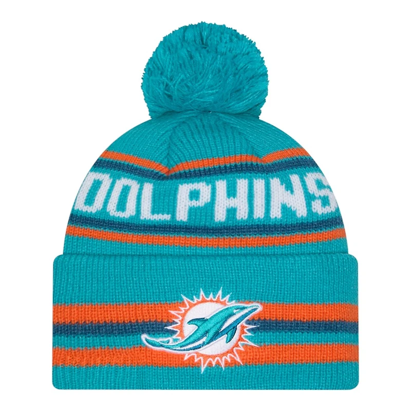 Miami Dolphins Teal Striped Knit Classic New Era Knit Beanie Hat
