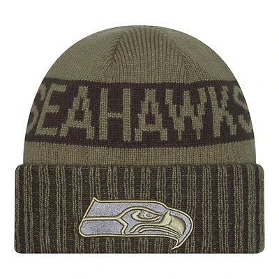 Seattle Seahawks Dark Green 2025 NFL Salute to Service Collection New Era Cuffed Knit Beanie Hat