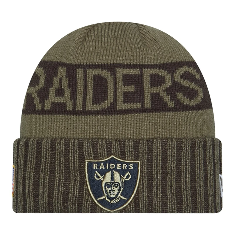 Las Vegas Raiders Dark Green 2025 NFL Salute to Service Collection New Era Cuffed Knit Beanie Hat