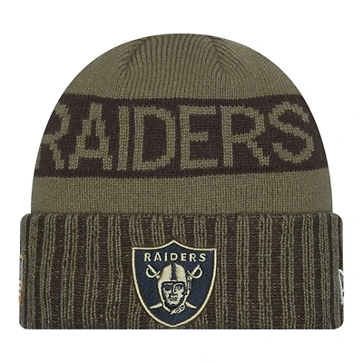 Las Vegas Raiders Dark Green 2025 NFL Salute to Service Collection New Era Cuffed Knit Beanie Hat