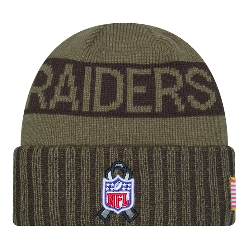 Las Vegas Raiders Dark Green 2025 NFL Salute to Service Collection New Era Cuffed Knit Beanie Hat