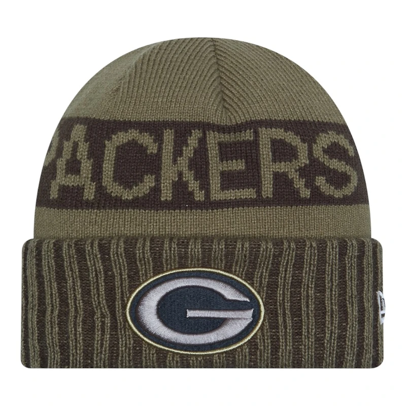 Green Bay Packers Dark Green 2025 NFL Salute to Service Collection New Era Cuffed Knit Beanie Hat