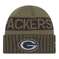 Green Bay Packers Dark Green 2025 NFL Salute to Service Collection New Era Cuffed Knit Beanie Hat