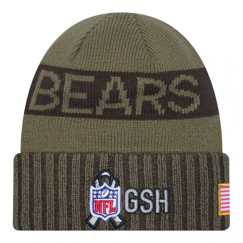 Chicago Bears Dark Green 2025 NFL Salute to Service Collection New Era Cuffed Knit Beanie Hat