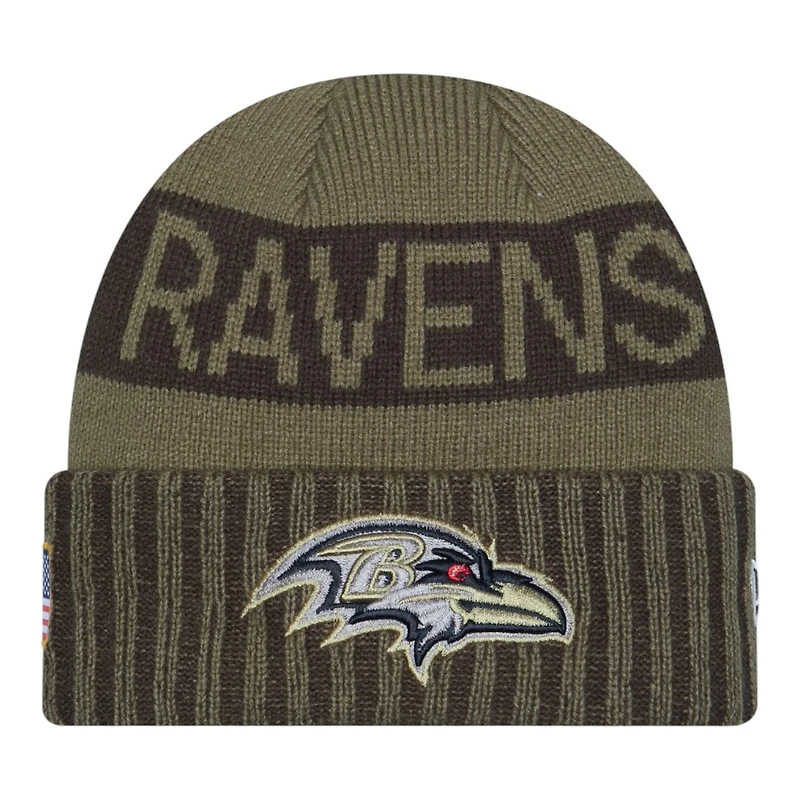 Baltimore Ravens Dark Green 2025 NFL Salute to Service Collection New Era Cuffed Knit Beanie Hat