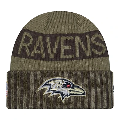 Baltimore Ravens Dark Green 2025 NFL Salute to Service Collection New Era Cuffed Knit Beanie Hat
