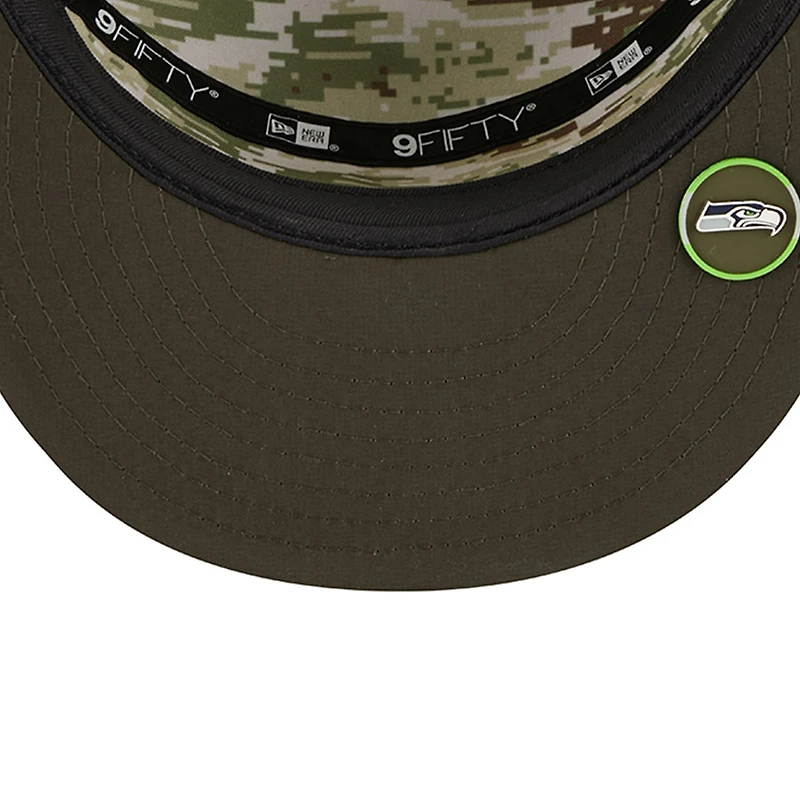 Seattle Seahawks Dark Green 2025 NFL Salute to Service Collection New Era Split Panel 9FIFTY Snapback Hat