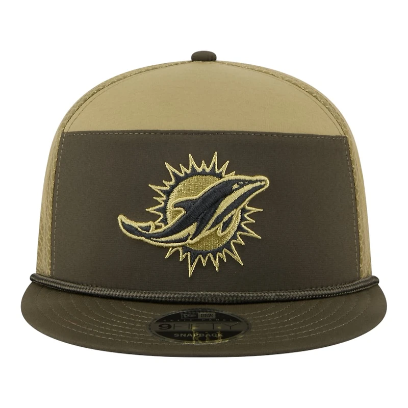 Miami Dolphins Dark Green 2025 NFL Salute to Service Collection New Era Split Panel 9FIFTY Snapback Hat
