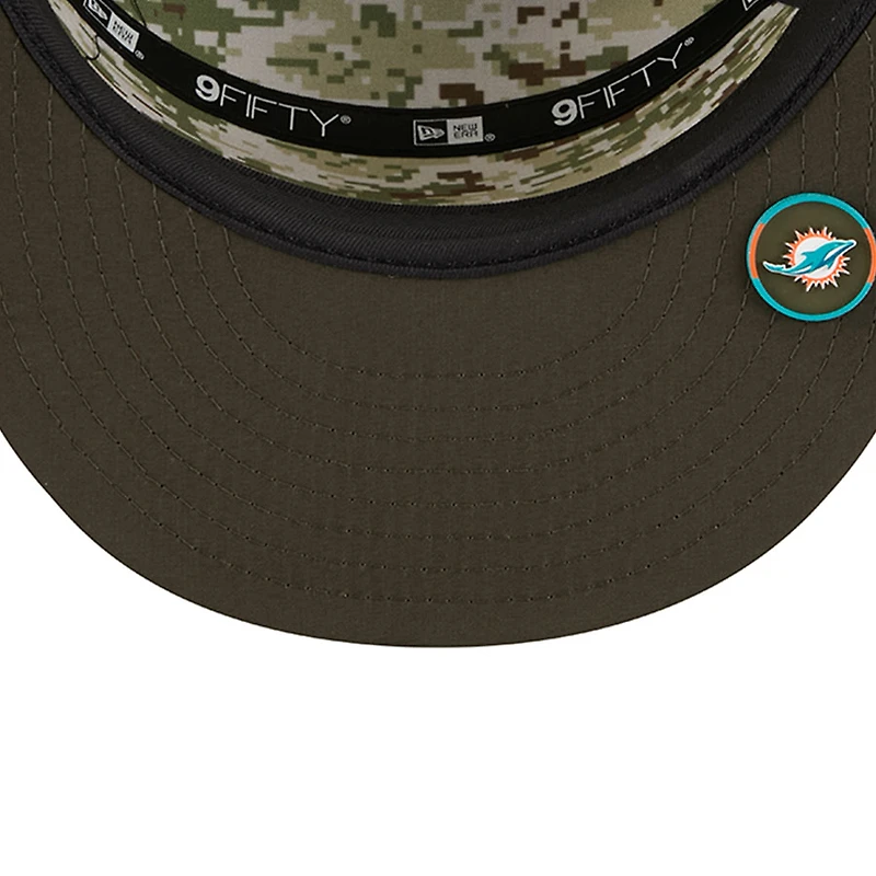 Miami Dolphins Dark Green 2025 NFL Salute to Service Collection New Era Split Panel 9FIFTY Snapback Hat