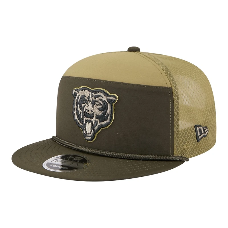 Chicago Bears Dark Green Bear Logo 2025 NFL Salute to Service Collection New Era Split Panel 9FIFTY Snapback Hat