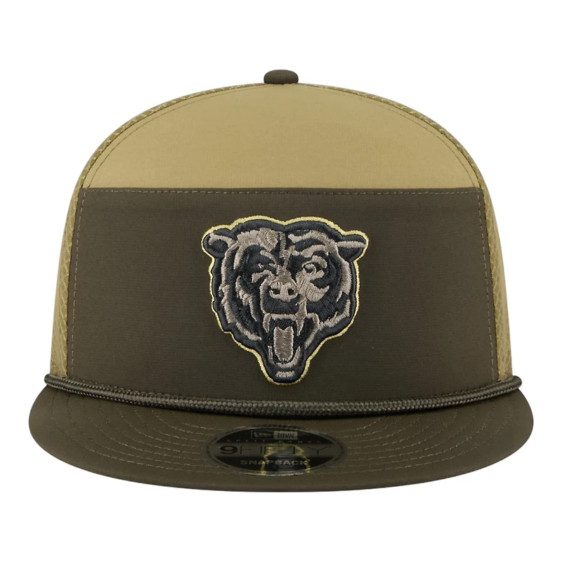Chicago Bears Dark Green Bear Logo 2025 NFL Salute to Service Collection New Era Split Panel 9FIFTY Snapback Hat