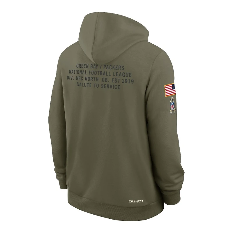 Green Bay Packers Olive 2025 Salute to Service Sideline Nike Dri-FIT Hoodie