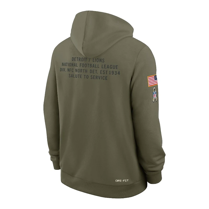 Detroit Lions Olive Green 2025 Salute to Service Sideline Nike Dri-FIT Hoodie