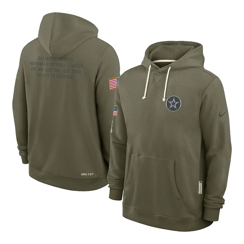 Dallas Cowboys Olive Green 2025 Salute to Service Sideline Nike Dri-FIT Hoodie