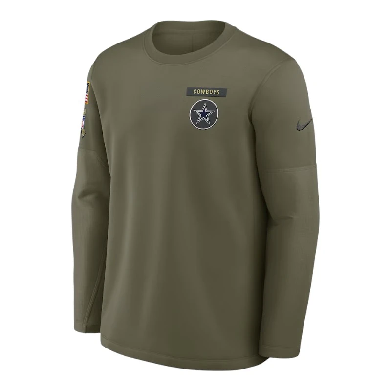 Dallas Cowboys Forest Green 2025 Salute to Service Sideline Coaches Therma-FIT Long Sleeve Shirt
