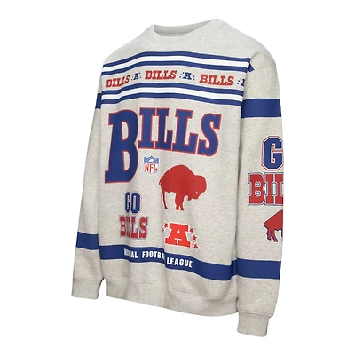 Buffalo Bills Heather Gray All Over Print Vintage Mitchell & Ness Fleece Crewneck Sweatshirt
