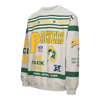 Green Bay Packers Heather Gray All Over Print Vintage Mitchell & Ness Fleece Crewneck Sweatshirt