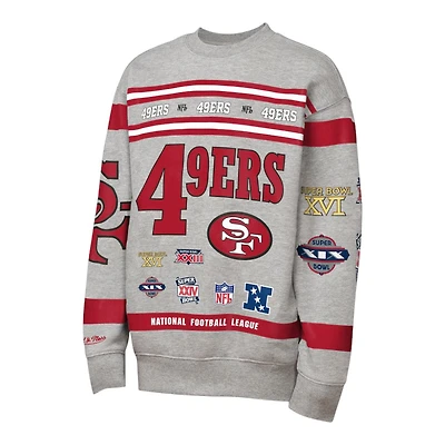 San Francisco 49ers Heather Gray All Over Print Vintage Mitchell & Ness Fleece Crewneck Sweatshirt